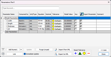 Selected Export Param column